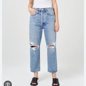 Agolde 90s Pinch Crop Distressed Jeans 28 Ultra High Rise Organic Cotton